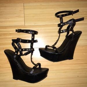 Black Studded Wedge Heel